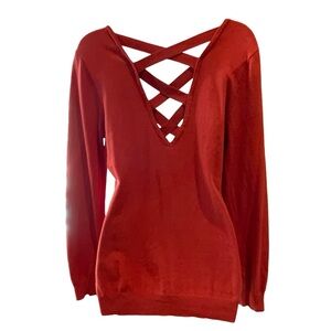 Love Ellie Sweater Rust Color Vneck with Cutout V Back Long Sleeve Size Medium